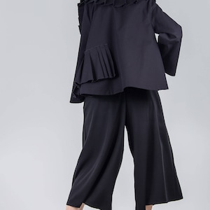 Black pleated avant garde jacket / Woman's unusual cotton jacket / Oversized black pocket jacket / A-line short fashion jacket /Fasada 17093 image 4