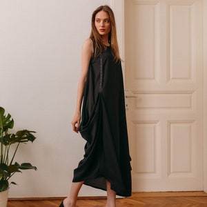 Woman's black long draped dress / loose fit black dress / lagenlook long sleeveless dress / special occasion elegant dress / Fasada 18072 image 4