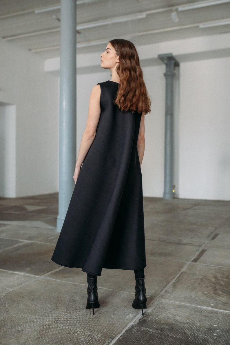 Beautiful woman midi dress / cotton and neoprene dress / tent oversized woman dress / avantgarde dress /minimalist black dress /Fasada 21120 image 8