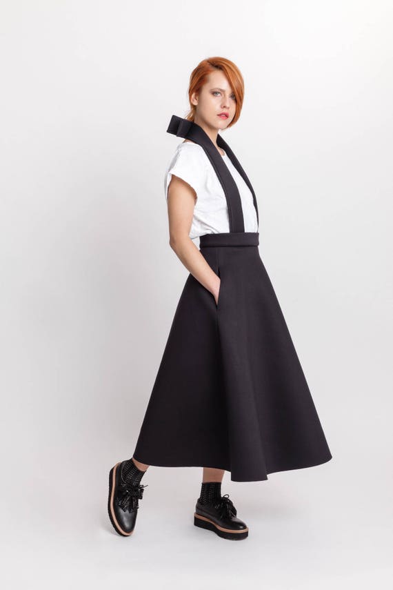 Woman's Elegant Neoprene Skirt / Designer Black Bow Skirt