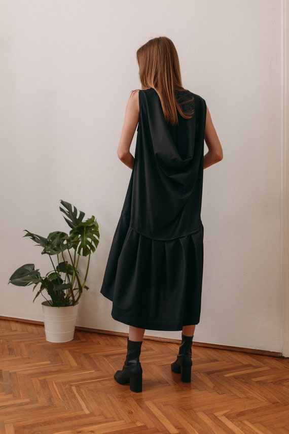 Black Draped Back Dress: Elegant Oversized Mini Dress - Etsy Israel Black Draped Back Dress: Elegant Oversized Mini Dress - Etsy Israel