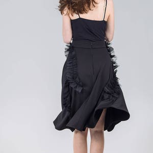 Black elegant skirt / Knee length high waist skirt / Special occasion woman's skirt / Frill detail handmade black skirt / Fasada 17095 image 3