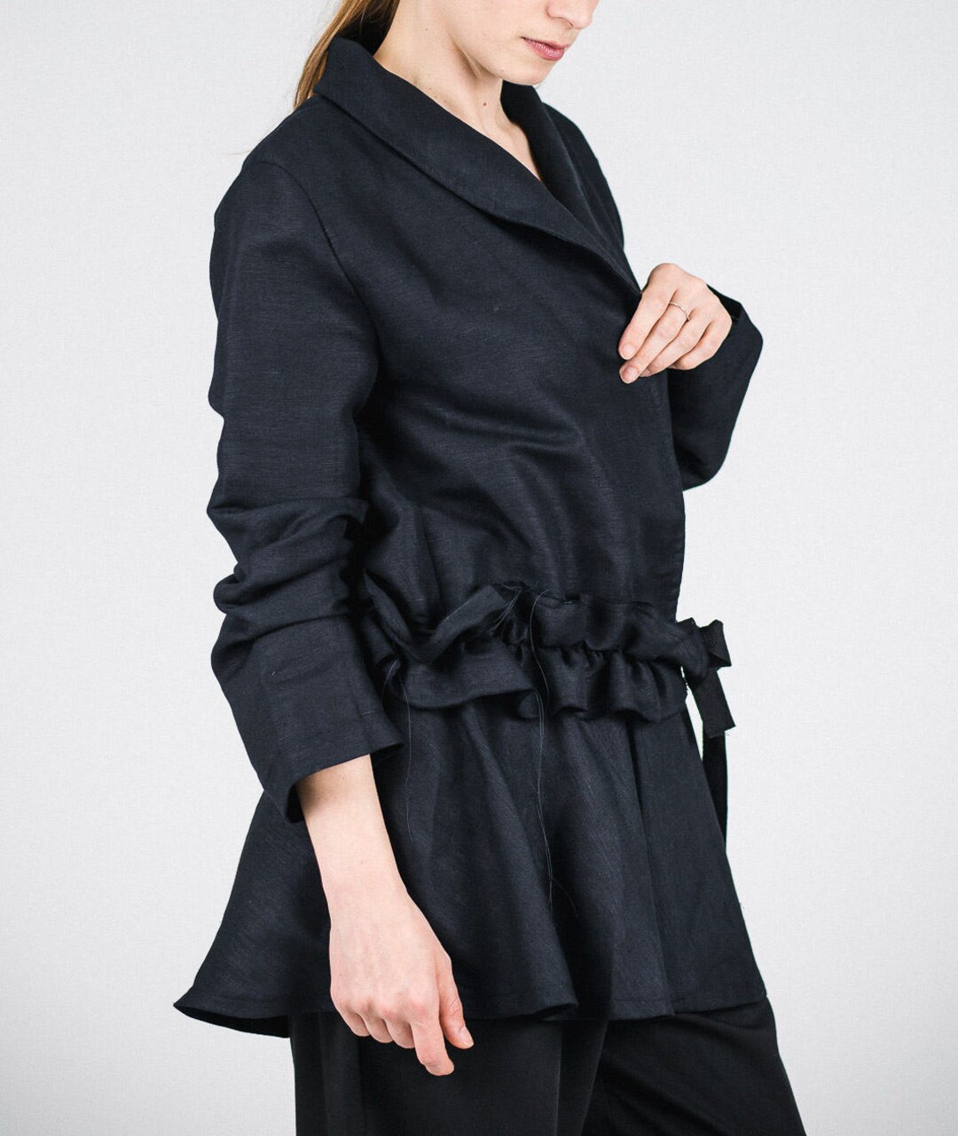 Black Linen Cardigan / Woman's Long Sleeves Black Jacket / Summer Linen Jacket / Unusual Woman's