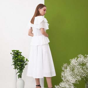 Beautiful summer dress / woman cotton dress / white cotton dress / handmade dress / wedding dress / midi woman dress / Fasada 20007 image 5