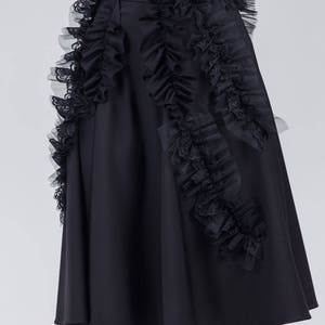 Black elegant skirt / Knee length high waist skirt / Special occasion woman's skirt / Frill detail handmade black skirt / Fasada 17095 image 4