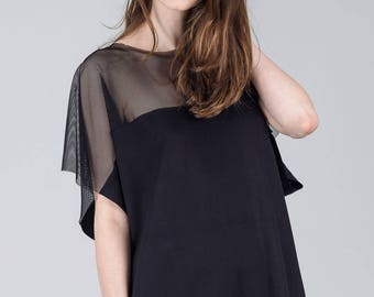 Black oversized dress / Woman's fashion mesh tunic / Plus size minimalist black dress / Woman's cotton summer dress / Fasada 17099