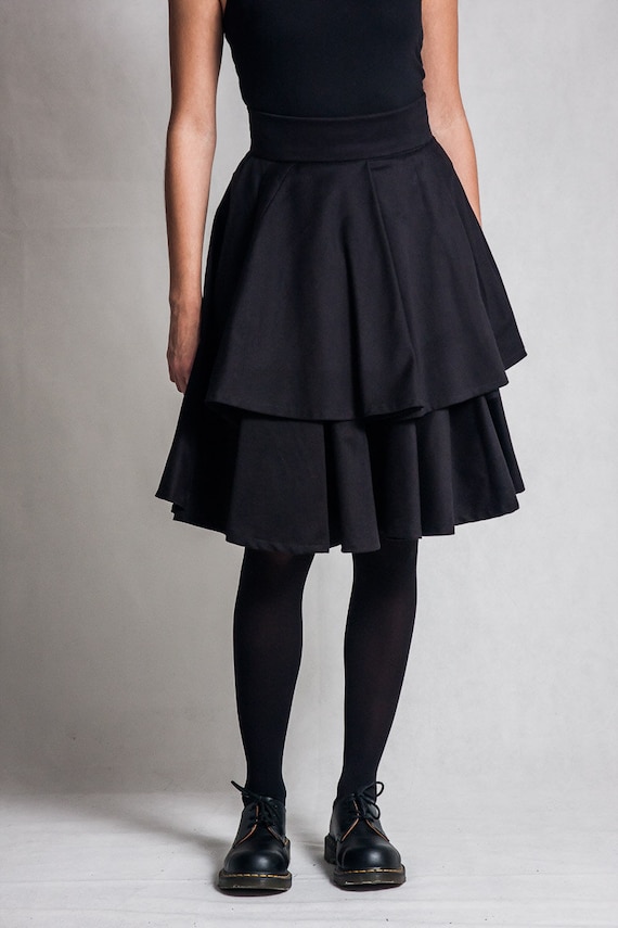 Black Full Circle Skirt High Waist Skirt Double Layer Black Skirt Knee Length Black Skirt Elegant Woman s Skirt Fasada 15102 Etsy