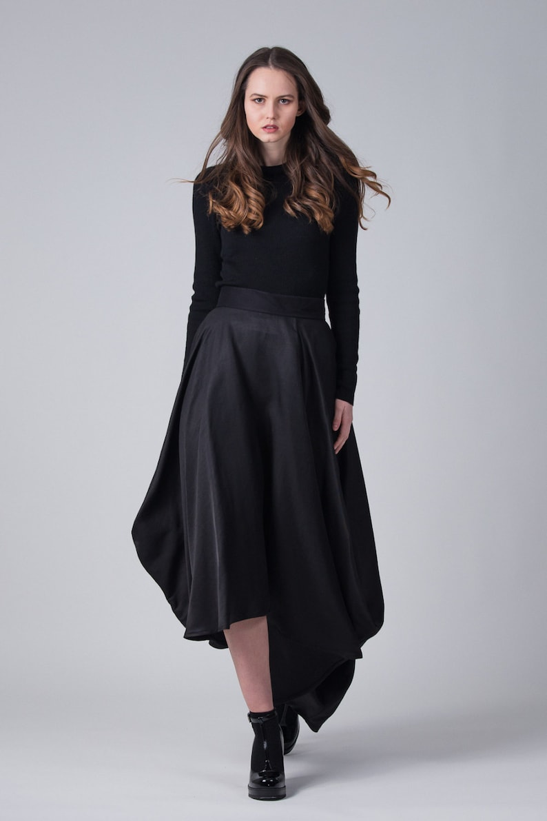 Black asymmetric skirt High waist langelook skirt Asymmetric long black skirt Woman/'s fashion long skirt Fasada 16146