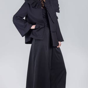 Black pleated avant garde jacket / Woman's unusual cotton jacket / Oversized black pocket jacket / A-line short fashion jacket /Fasada 17093 image 5