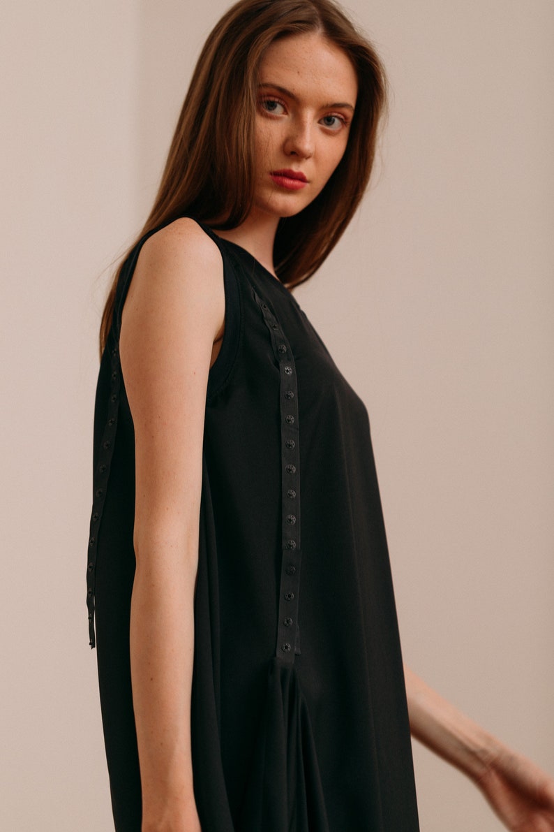 Woman's black long draped dress / loose fit black dress / lagenlook long sleeveless dress / special occasion elegant dress / Fasada 18072 image 2