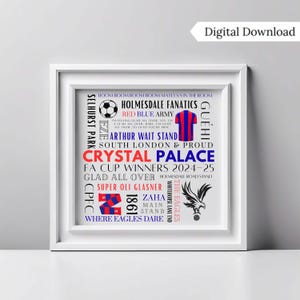 Crystal Palace Word Art Print | Football Wall Art | Football Fan | World Cup Winners