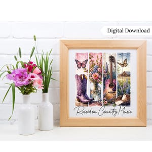 Raised on Country Music Wall Art  | Digital Download | Rustic Western Decor | Printable Art (A5–A3)