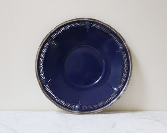 Hand painted vintage silverplate tray in navy blue perfect wall decor