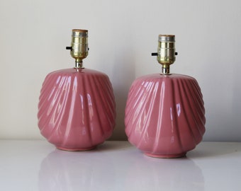 Pair of vintage pink ceramic textural lamps art deco art nouveau style
