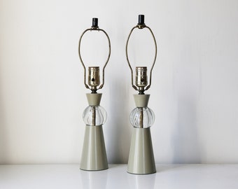 Vintage grey and glass mid century modern atomic art deco lamp set
