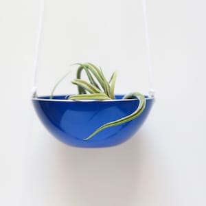 Blue hanging planter made from mid century modern bowl - Bergen Planter