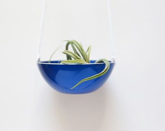 Blue hanging planter made from mid century modern bowl - Bergen Planter