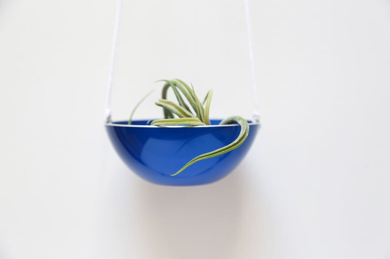 Blue Hanging Planter Made From Mid Century Modern Bowl Bergen Planter