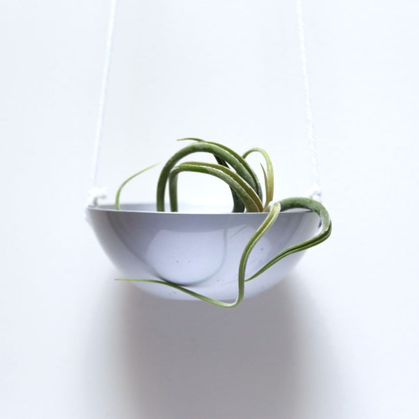 Silver hanging planter made from mid century modern bowl - Bergen Planter