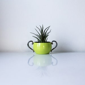 Lime green planter upcycled painted silver plate sugar bowl