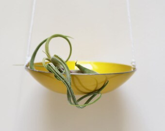 Yellow hanging planter made from mid century modern bowl- Oslo Planter