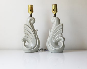 Vintage grey art nouveau or art nouveau lamp set with black and white fabric twisted cords