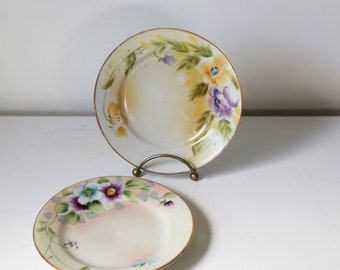 Vintage Nippon Plates set of 2 floral plates with gilded rims and Nippon stamp