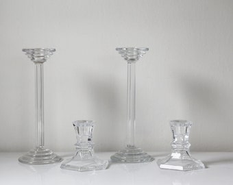 Set of 4 Clear Glass Candleholders