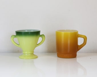 Mismatched Milk glass gradient sugar and mug set