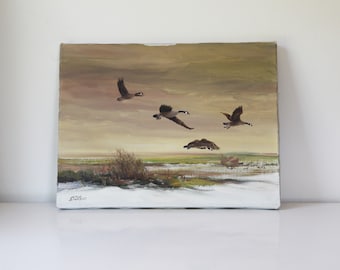 Vintage Painting of Geese in flight