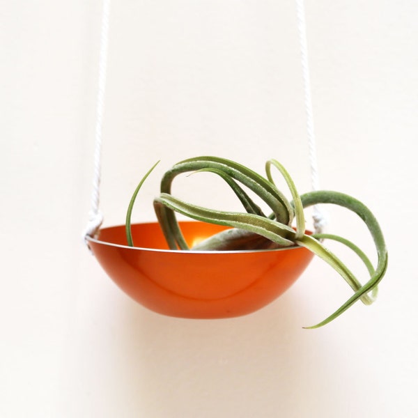 Orange hanging planter made from mid century modern bowl - Oslo Planter