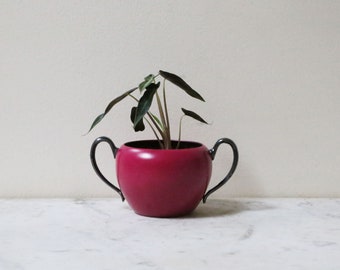 Painted silverplate sugar bowl in magenta pink perfect upcycled planter