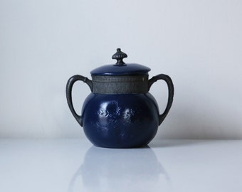 Navy blue planter upcycled painted silverplate sugar bowl