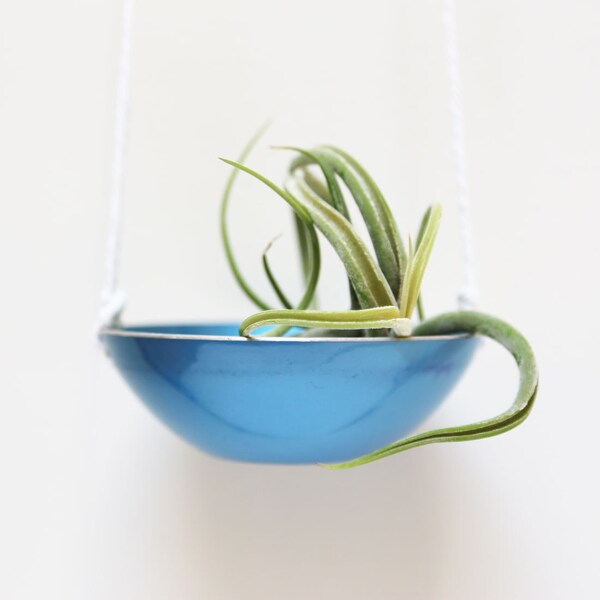 Blue hanging planter made from mid century modern bowl - Oslo Planter