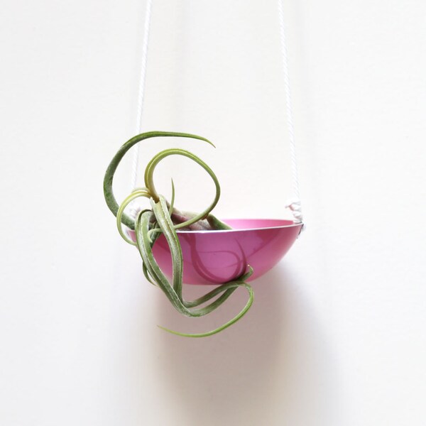 Pink hanging planter made from mid century modern bowl - Oslo Planter