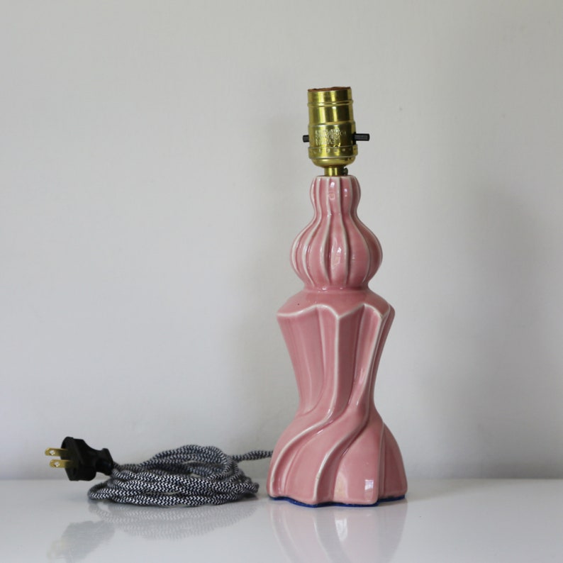 Vintage pink ceramic lamp with art nouveau style bedside lamp image 6