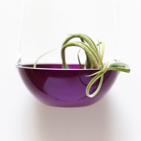 Purple hanging planter made from mid century modern bowl - Bergen Planter