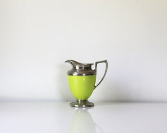 Lime green planter upcycled painted silver plate creamer