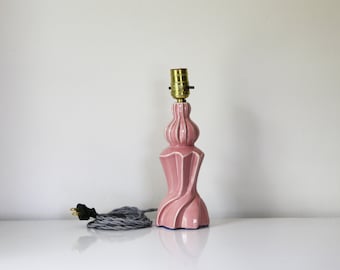 Vintage pink ceramic lamp with art nouveau style bedside lamp