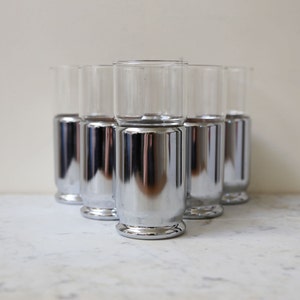 Vintage drinking glasses set of 6 chrome cork lined hellerware mid century modern barware