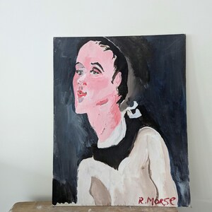 Vintage signed stylized portrait painting on board