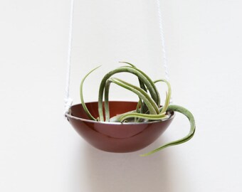 Brown hanging succulent planter made from mid century modern bowl - Oslo Planter