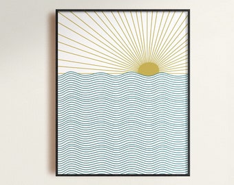 Ocean Sunset Printable, Sunshine Print, Nursery Art, Beach Theme Decor, Ocean Sunset, Gender Neutral, Nursery Decor, Modern Nursery Print