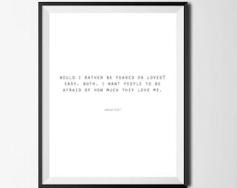 Would I Rather Be Feared Or Loved, The Office TV Show Printable, Office Decor, Funny Print, Michael Scott Quote, Office Quote, Funny Gift