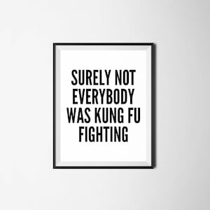 Surely Not Everybody Was Kung Fu Fighting, Digital Print, Funny Wall Art, Funny Quote, Kung Fu Quote, Funny Home Decor, Kung Fu Fighting