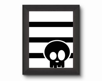 Skeleton Digital Print, Halloween Wall Art, Black and White Skull, Halloween Digital Print, Happy Halloween Printable