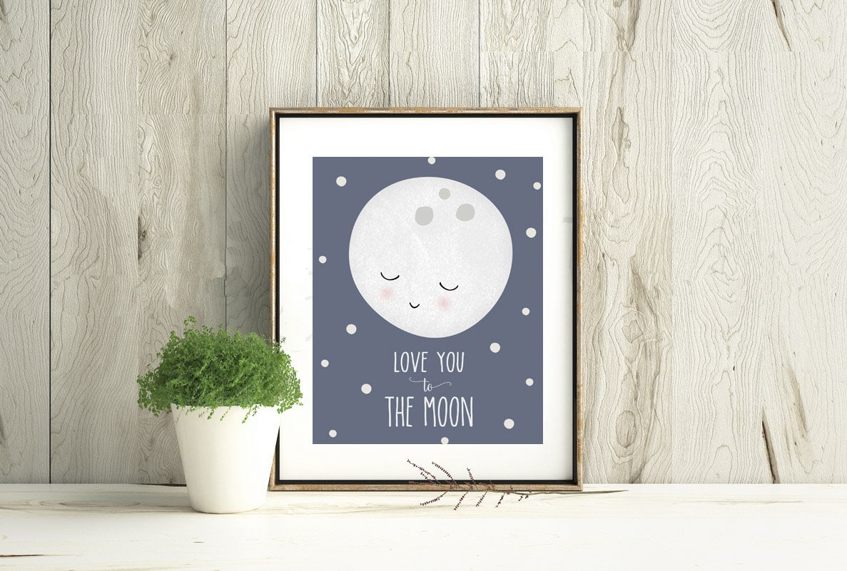 Nursery Print Moon Art Love You To The Moon PRINTABLE Etsy