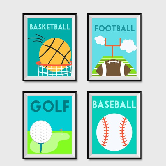Sports Nursery Print Set Of 4 Boys Room Sports Decor Baby Etsy