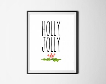 Christmas Digital Print, Holly Jolly, Christmas Printable, Christmas Wall Art, Christmas Decor