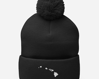 Pom-Pom Beanie, Hawaiian Islands, Hawaii beanie, Hawaii hat, gift for him, gift for her, Hawaii gift